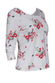 Current Boutique-Rebecca Taylor - White & Pink Floral Print Quarter Sleeve Top Sz L