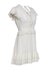 Current Boutique-Rebecca Taylor - White Ruffle Cap Sleeve Fit & Flare Dress w/ Metallic Threading Sz XS
