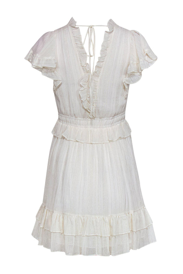 Current Boutique-Rebecca Taylor - White Ruffle Cap Sleeve Fit & Flare Dress w/ Metallic Threading Sz XS