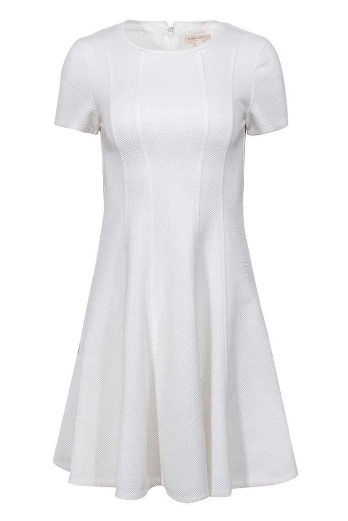 REBECCA TAYLOR WHITE TEXTURED SHORT SLEEVE FIT AND FLARE selling DRESS