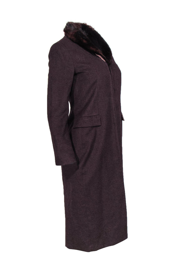 Current Boutique-Rebecca Taylor - Wine Longline Coat w/ Faux Fur Collar Sz 4