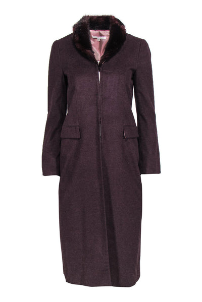 Current Boutique-Rebecca Taylor - Wine Longline Coat w/ Faux Fur Collar Sz 4