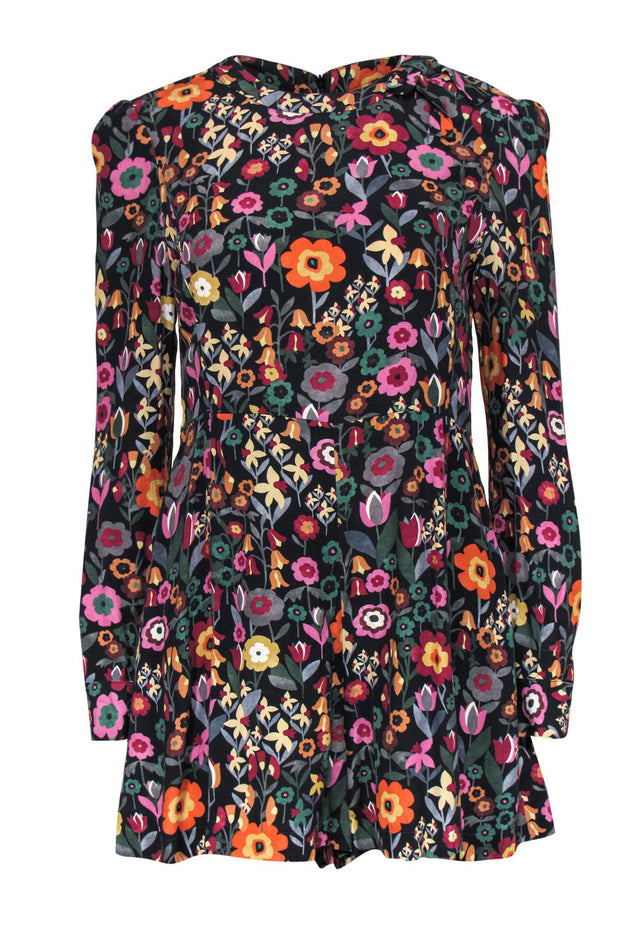 Current Boutique-Red Valentino - Black & Multicolored Floral Print Long Sleeve Romper Sz 8