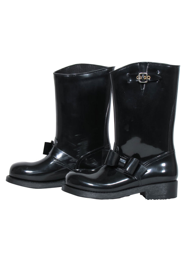 Current Boutique-Red Valentino - Black Rubber Rain Boots w/ Bow Sz 9