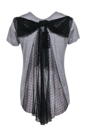 Current Boutique-Red Valentino - Grey Short Sleeve T-Shirt w/ Black Swiss Dot Lace & Bow Detail Sz XS