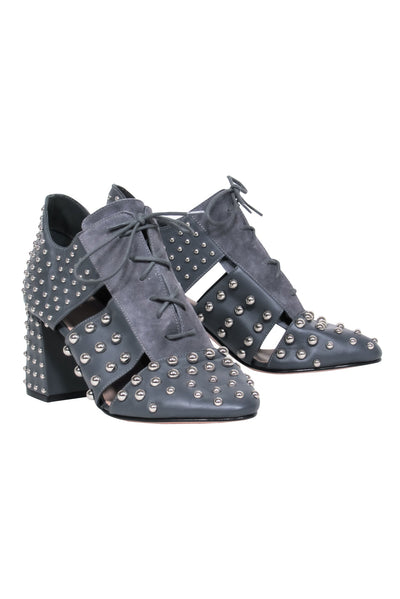 Current Boutique-Red Valentino - Grey Studded Leather Suede Cutout Ankle Booties Sz 8
