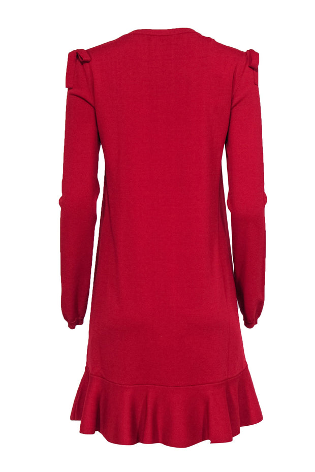 Current Boutique-Red Valentino - Red Cold Shoulder Knit Dress Sz M