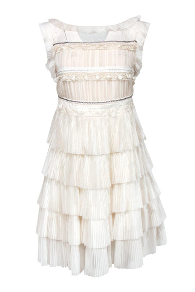 Current Boutique-Red Valentino - White Ruffle Fit & Flare Dress w/ Lace & Beading Sz 6