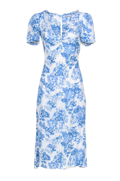 Current Boutique-Reformation - Baby Blue & White Floral Print A-Line Midi Dress Sz 6