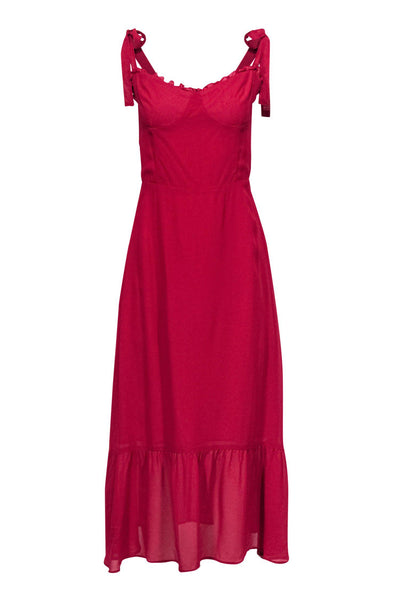 Current Boutique-Reformation - Berry Ruffle Sleeveless Maxi Dress w/ Tie Straps Sz 10