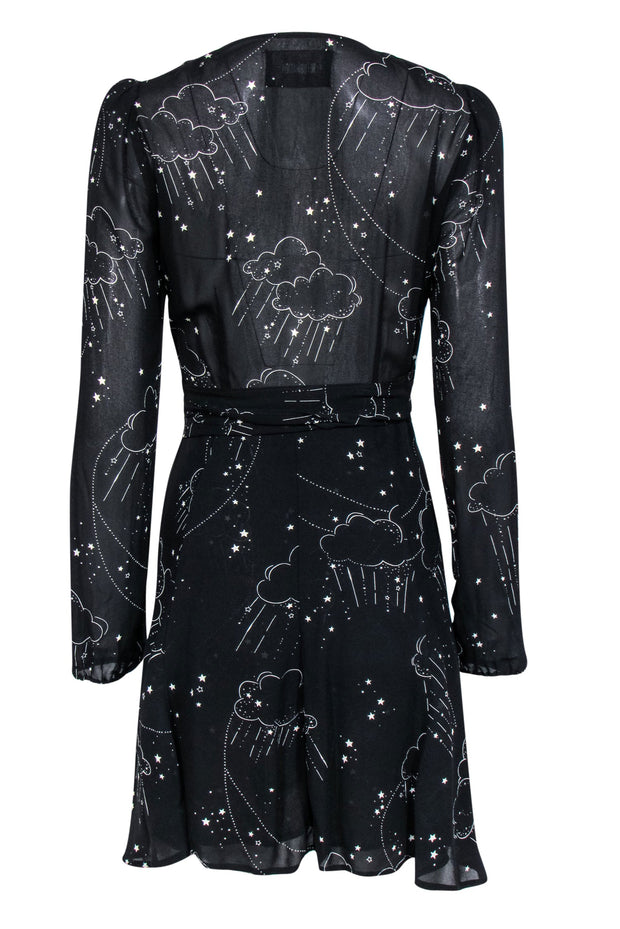 Current Boutique-Reformation - Black Clouds & Stars Printed Mini Wrap Dress Sz S