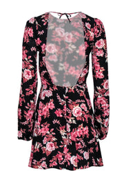 Current Boutique-Reformation - Black & Floral Print Long Sleeve Open Back Mini Dress Sz S
