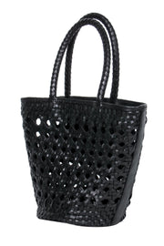 Current Boutique-Reformation - Black Leather Woven Basket-Style Bucket Bag