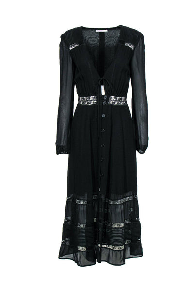 Current Boutique-Reformation - Black Long Sleeve Button-Up Maxi Dress w/ Lace Trim Sz 4
