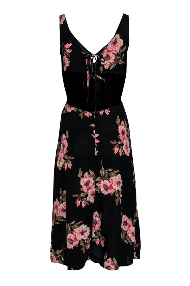 Current Boutique-Reformation - Black, Pink & Green Floral Print Open Back Midi Dress Sz S