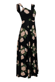 Current Boutique-Reformation - Black & Pink Rose Print Sleeveless Maxi Dress Sz 6