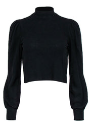 Current Boutique-Reformation - Black Puff Sleeve Cropped Mock Neck Sweater Sz M