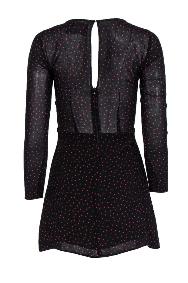 Current Boutique-Reformation - Black & Red Polka Dot A-Line Long Sleeve Dress Sz 4