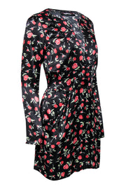 Current Boutique-Reformation - Black & Red Rose Print Long Sleeve Shift Dress Sz 6