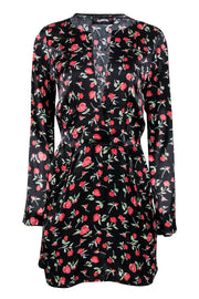 Current Boutique-Reformation - Black & Red Rose Print Long Sleeve Shift Dress Sz 6