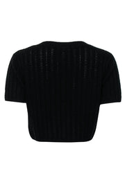Current Boutique-Reformation - Black Ribbed Cashmere Cropped Cardigan Sz S