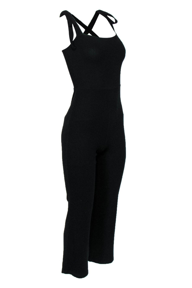 Current Boutique-Reformation - Black Ribbed Tie-Strap Jumpsuit Sz S