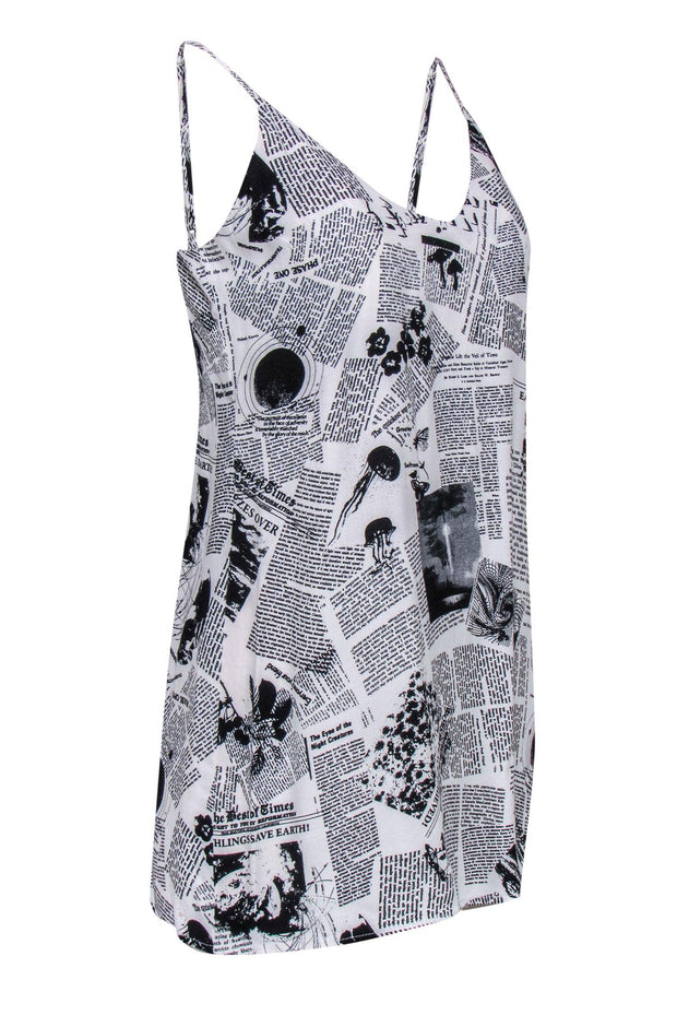 Current Boutique-Reformation - Black & White Newspaper Print Mini Slip Dress Sz S