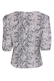 Current Boutique-Reformation - Black & White Snakeskin Print Puff Sleeve Blouse Sz XL