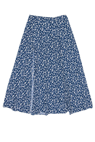 Current Boutique-Reformation - Blue & White Floral Midi Skirt w/ Side Slit Sz 0