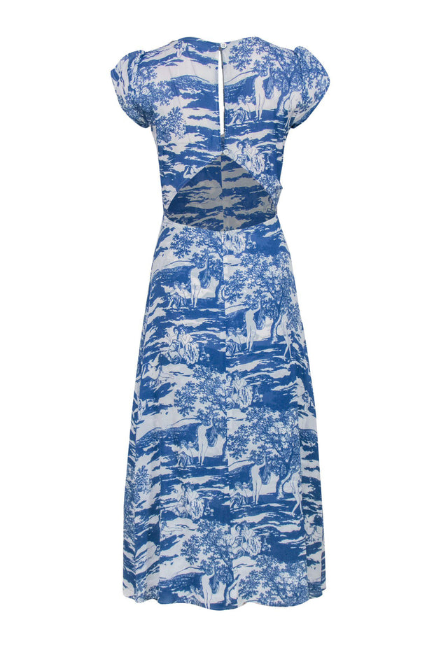 Current Boutique-Reformation - Blue & White Scenic Women Print Cap Sleeve Midi Dress Sz 4