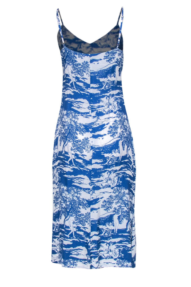 Current Boutique-Reformation - Blue & White Scenic Women Print Sleeveless Slip Dress w/ Slit Sz 4