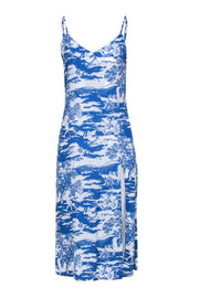 Current Boutique-Reformation - Blue & White Scenic Women Print Sleeveless Slip Dress w/ Slit Sz 4