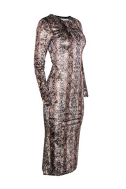 Current Boutique-Reformation - Brown Metallic Velvet Snakeskin Print Maxi Dress Sz XS