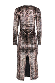 Current Boutique-Reformation - Brown Metallic Velvet Snakeskin Print Maxi Dress Sz XS