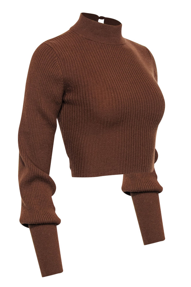 Current Boutique-Reformation - Brown Ribbed Cashmere "Osteria" Open Back Crop Sweater Sz XS