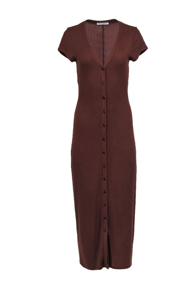 Current Boutique-Reformation - Brown Ribbed Knit Button Front Maxi Dress Sz M