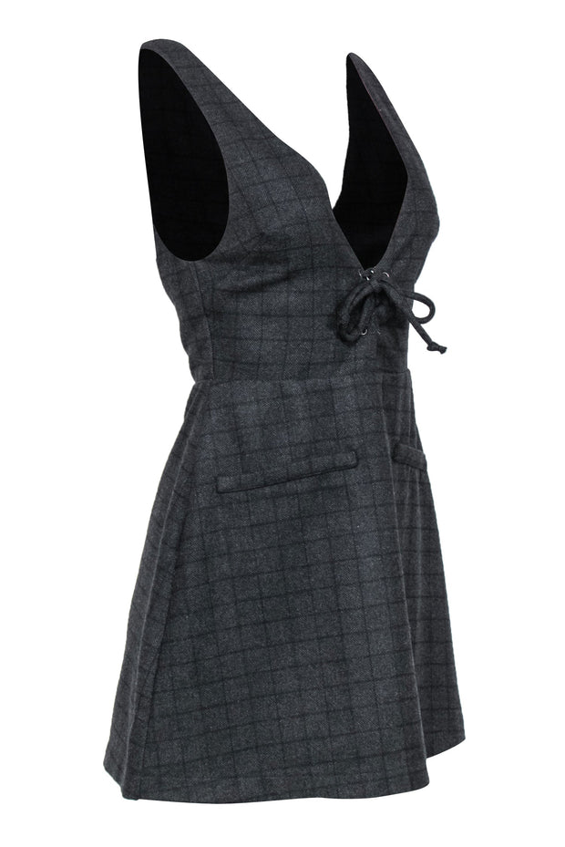 Current Boutique-Reformation - Charcoal & Black Grid Print Sleeveless Jumper Dress Sz 4