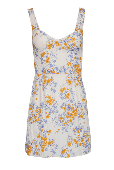 Current Boutique-Reformation - Cream, Mustard, & Light Blue Floral Fitted Sundress Sz 0