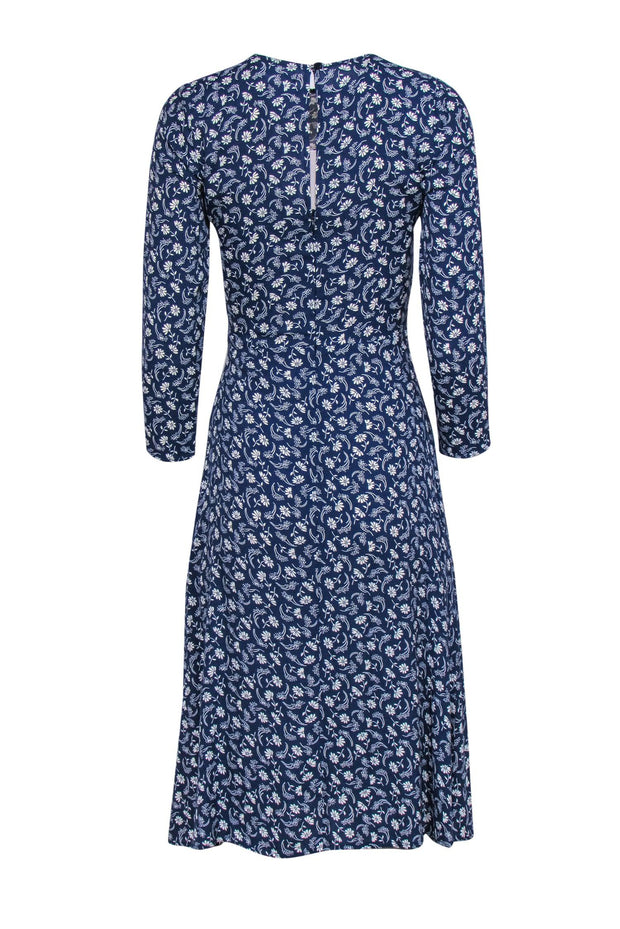 Current Boutique-Reformation - Dark Blue & White Floral Print Long Sleeve Midi Dress Sz 0