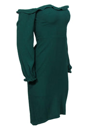 Current Boutique-Reformation - Emerald Green Ruffle Long Sleeve Dress Sz 4
