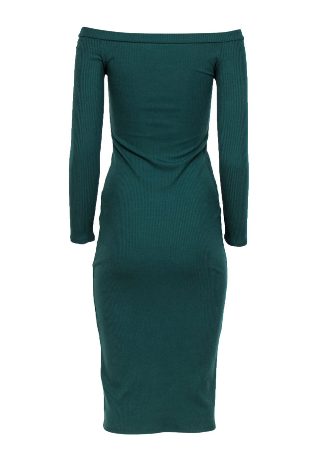 Current Boutique-Reformation - Forest Green Ribbed V-Neck Button-Front Midi Dress Sz M