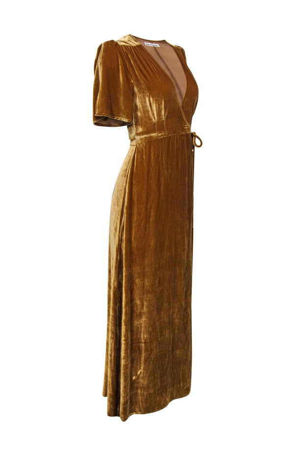 Current Boutique-Reformation - Golden Mustard Velvet Wrap Dress Sz XS