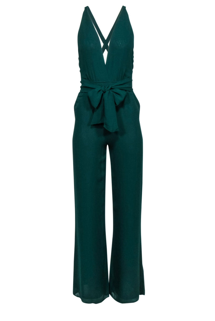 Reformation - Green Open Back Plunging Neckline Jumpsuit Sz 0