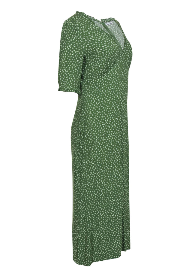 Current Boutique-Reformation - Green & White Floral Print Ruffled "Alia" Maxi Dress Sz 6