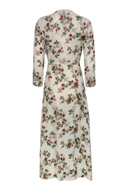 Current Boutique-Reformation - Ivory, Red & Green Rose Print "Alessandra" Wrap Maxi Dress Sz XS