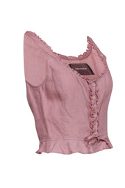 Current Boutique-Reformation - Light Pink Cropped Button-Up Linen Tank w/ Ruffle Trim Sz S