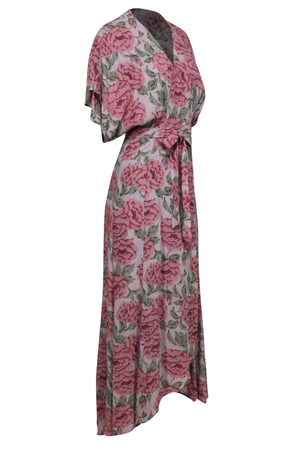 Current Boutique-Reformation - Mauve Floral Print Short Sleeve Wrap Dress Sz S