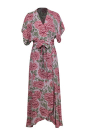 Current Boutique-Reformation - Mauve Floral Print Short Sleeve Wrap Dress Sz S