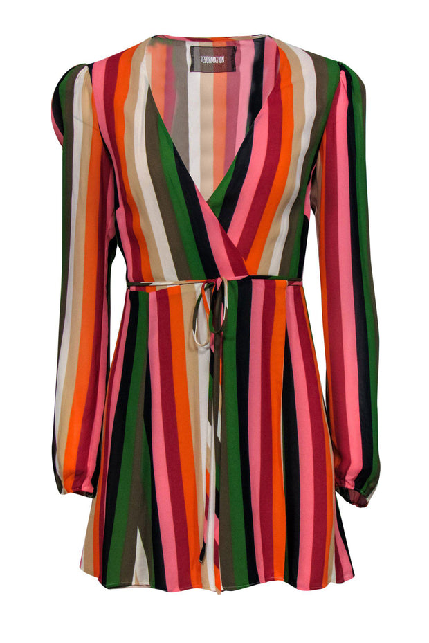 Current Boutique-Reformation - Multicolored Striped Long Sleeve Wrap Dress Sz S