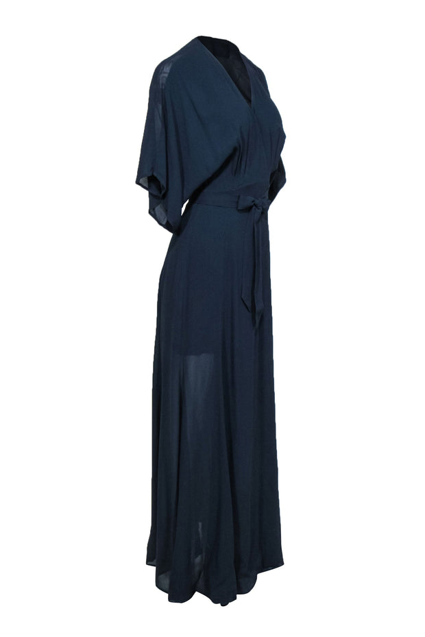 Current Boutique-Reformation - Navy Crepe Wrap Maxi Dress w/ Wide Sleeves Sz XS